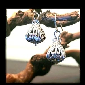 TH Sterling Silver 925 Filigree Dangle Earrings Interlace Ornate